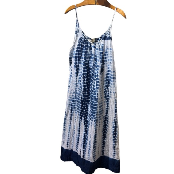 NATURAL LIFE Blue Tie-Dye Maxi Dress 100% Cotton Crinkle Gauze Boho - Picture 3 of 10